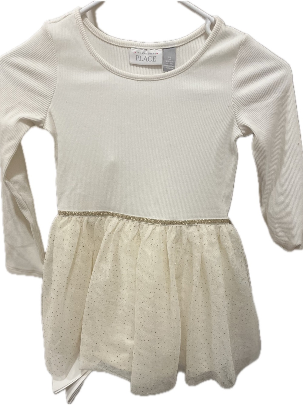 The Children's Place Cream Long-Sleeve Tulle Dress with Gold Trim